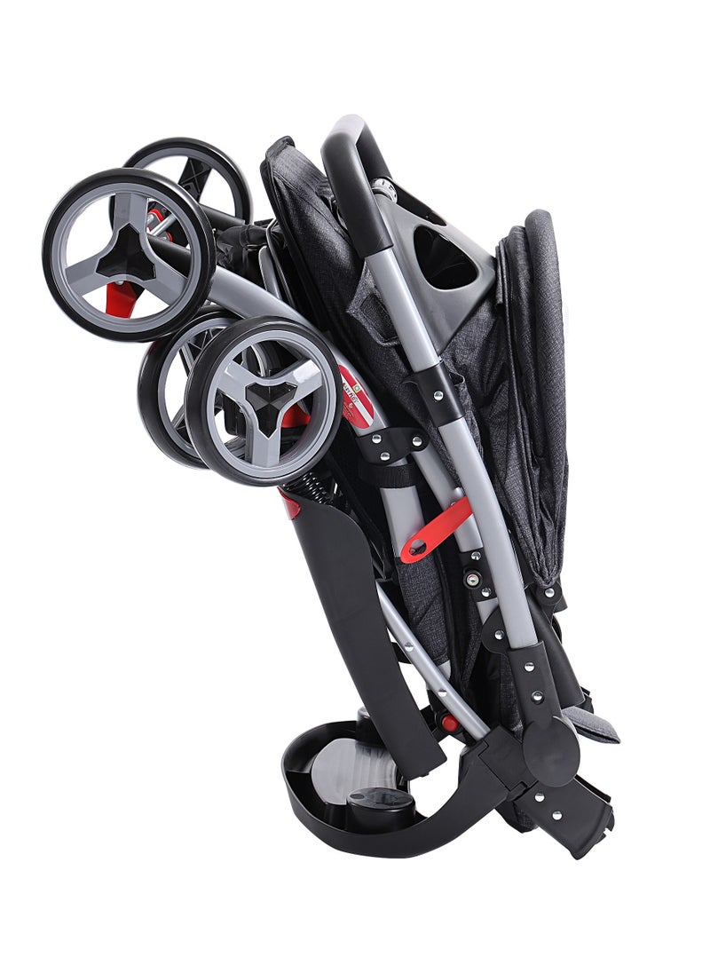 BABY PLUS Baby Canopy Pram Stroller -Lightweight Baby Canopy Stroller with Snack Tray,  Adjustable Footrest, Safety Harness, and Storage Basket - Perfect for Ages 0 to  5 Years  - Image 2