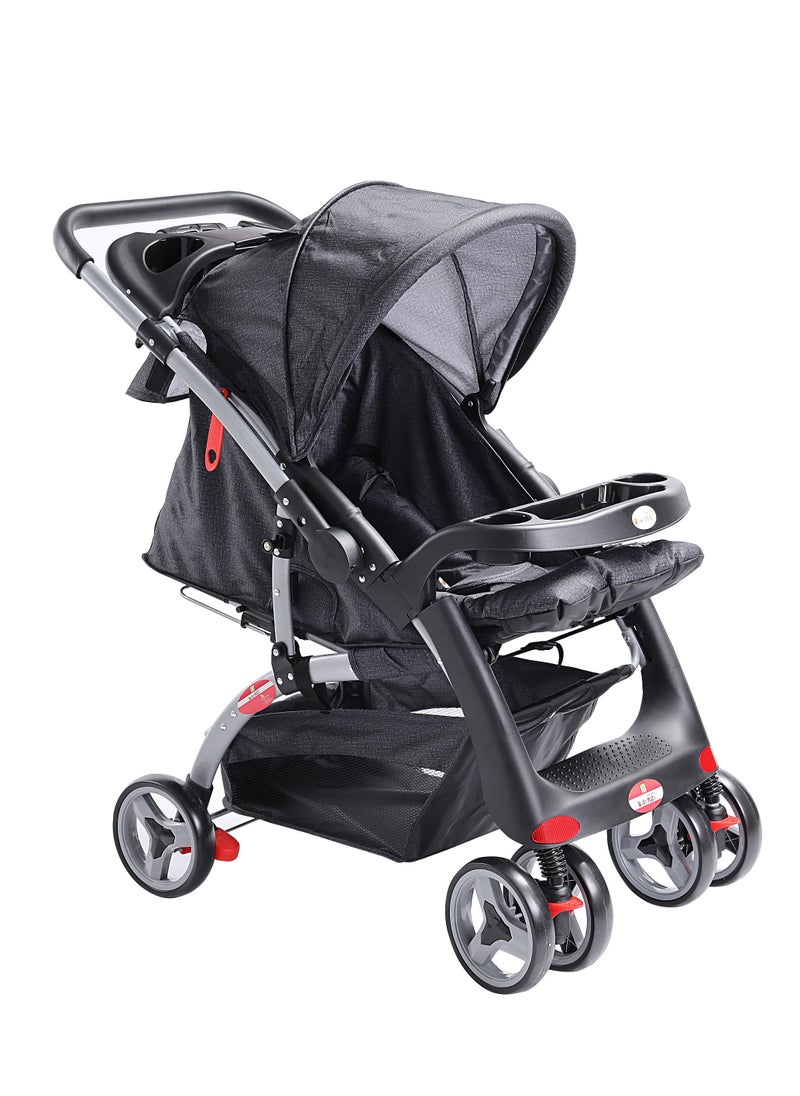 BABY PLUS Baby Canopy Pram Stroller -Lightweight Baby Canopy Stroller with Snack Tray,  Adjustable Footrest, Safety Harness, and Storage Basket - Perfect for Ages 0 to  5 Years  - Image 1