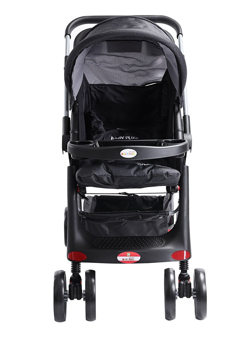 BABY PLUS Baby Canopy Pram Stroller -Lightweight Baby Canopy Stroller with Snack Tray,  Adjustable Footrest, Safety Harness, and Storage Basket - Perfect for Ages 0 to  5 Years  - Image 3