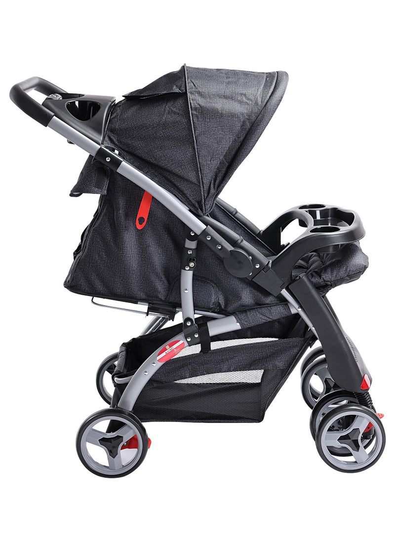 BABY PLUS Baby Canopy Pram Stroller -Lightweight Baby Canopy Stroller with Snack Tray,  Adjustable Footrest, Safety Harness, and Storage Basket - Perfect for Ages 0 to  5 Years  - Image 4
