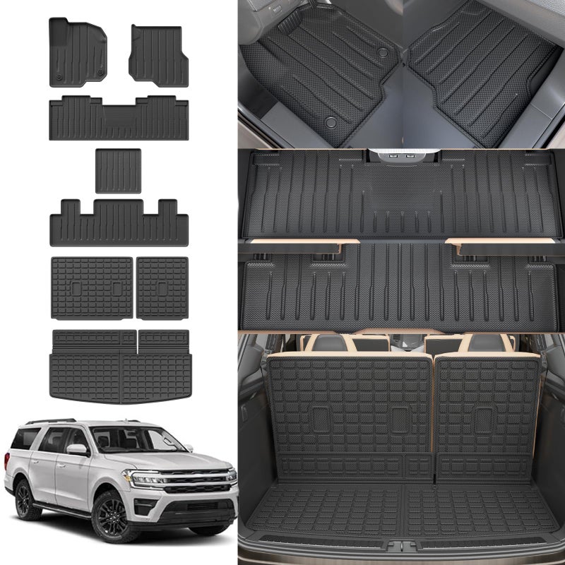 Thinzyou Floor Mats Compatible with 20182024 2025 Ford Expedition Not for Max Models Cargo Mat Cargo Liner TPE 2023 Expedition 7 Seats Accessories Trunk MatBackrest MatsFloor Mats