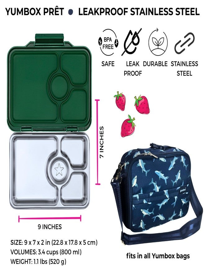 يوم بوكس علبة طعام Yumbox Prêt المصنوعة من الفولاذ المقاوم للصدأ مع حاوية غداء مانعة للتسرب، وصينية مناسبة للساندويتشات، وعلبة غداء للأطفال والكبار، ومناسبة للسفر (لون أخضر دبلن) - Image 2
