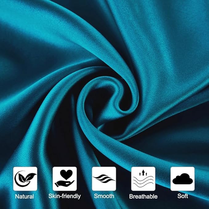 RAGGLE Set of 2 Satin Silk Pillowcase for Hair and Skin Standard Size 18"X 28" with Soft Breathable Smooth Cooling Pillow Covers for Sleeping or Pillow Protector (2, Teal Blue) - Image 4
