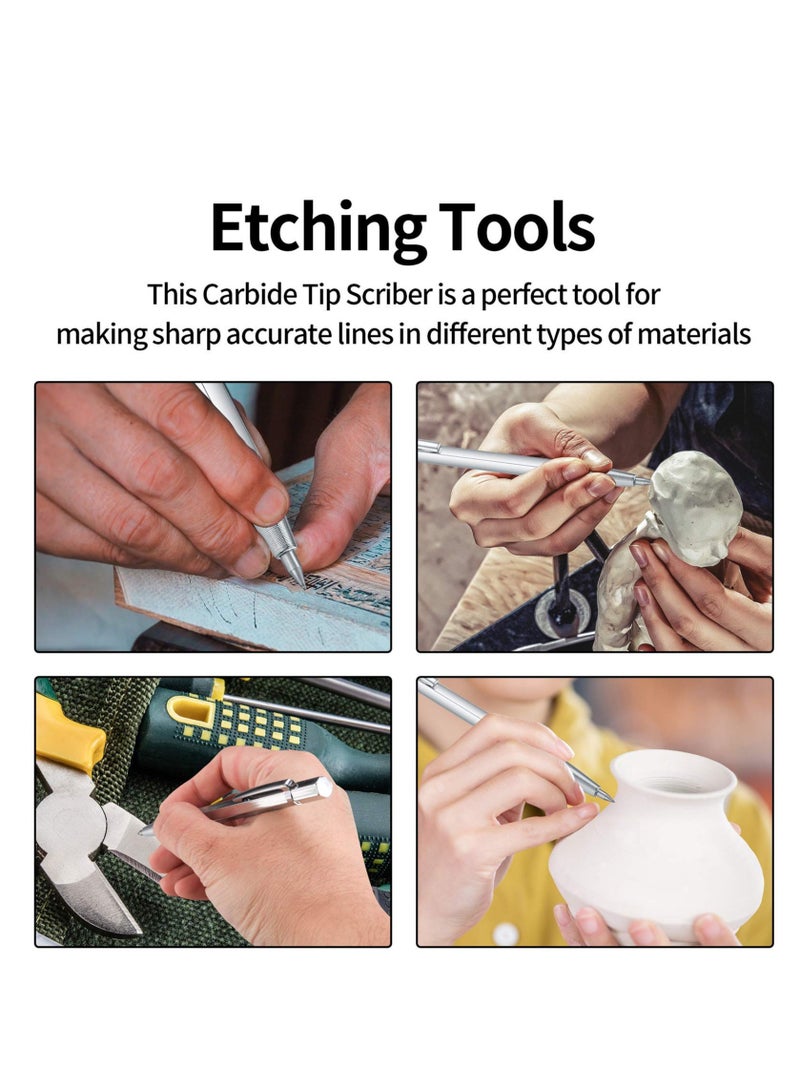 Zikra 5 Pcs Tungsten Carbide Tip Scriber, Scribe Tools, Engraving Marking Pen, Aluminium Etching Machinist Engraved Pen with Clip for for Metal Sheet Ceramics Glass Tile Welding Marking Scriber - Image 5