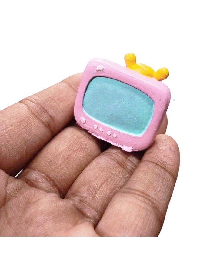 أسينشين تلفاز صغير وردي اللون من Ascension لتزيين سطح الطاولة ومنزل الدمى وحديقة الجنيات، تمثال صغير لسطح المكتب، هدية عيد ميلاد للأطفال، ملحقات بيت الدمية - Image 2