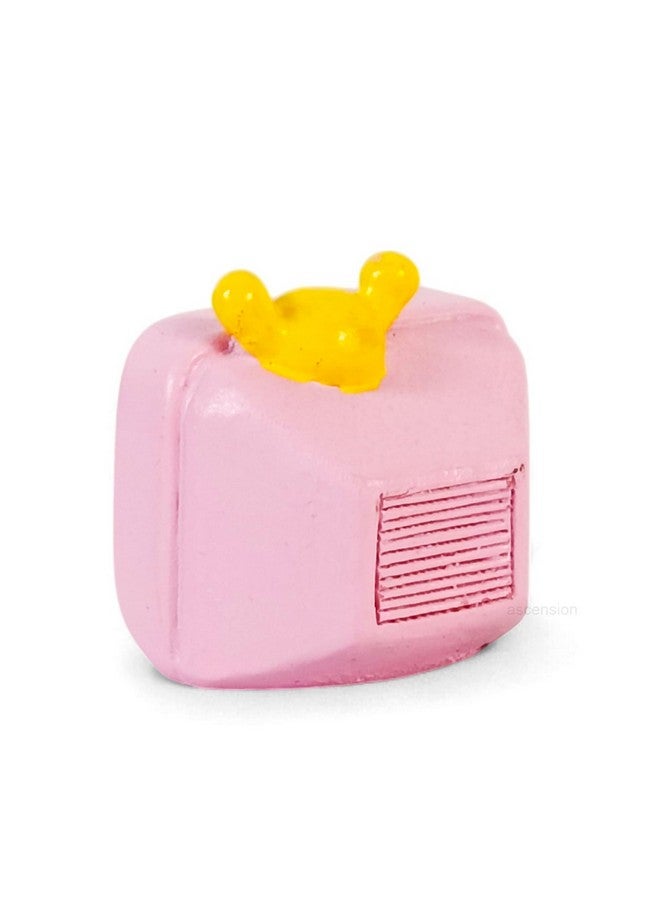 أسينشين تلفاز صغير وردي اللون من Ascension لتزيين سطح الطاولة ومنزل الدمى وحديقة الجنيات، تمثال صغير لسطح المكتب، هدية عيد ميلاد للأطفال، ملحقات بيت الدمية - Image 3