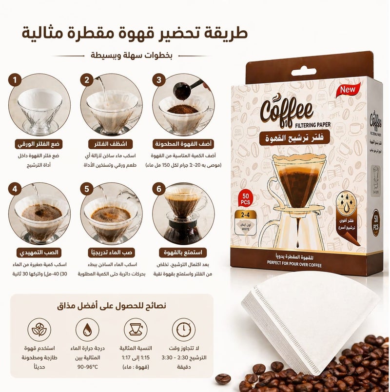 AZ Coffee Filter Papers – 50 PCS | Pour Over V60 Filters Size 2-4 | Clean & Rich Coffee Extraction - Image 3