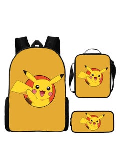 Pikachu New Cartoon Anime Student Backpack Three-Piece Set 29*42*16cm 