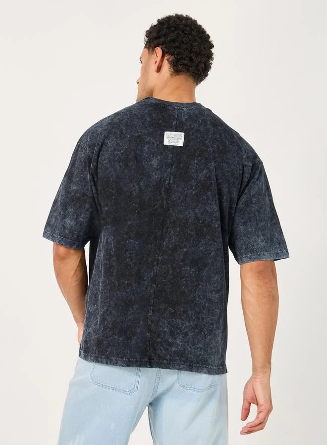 Styli Premium Cut and Sew Panelled Acid Washed Jersey T-Shirt