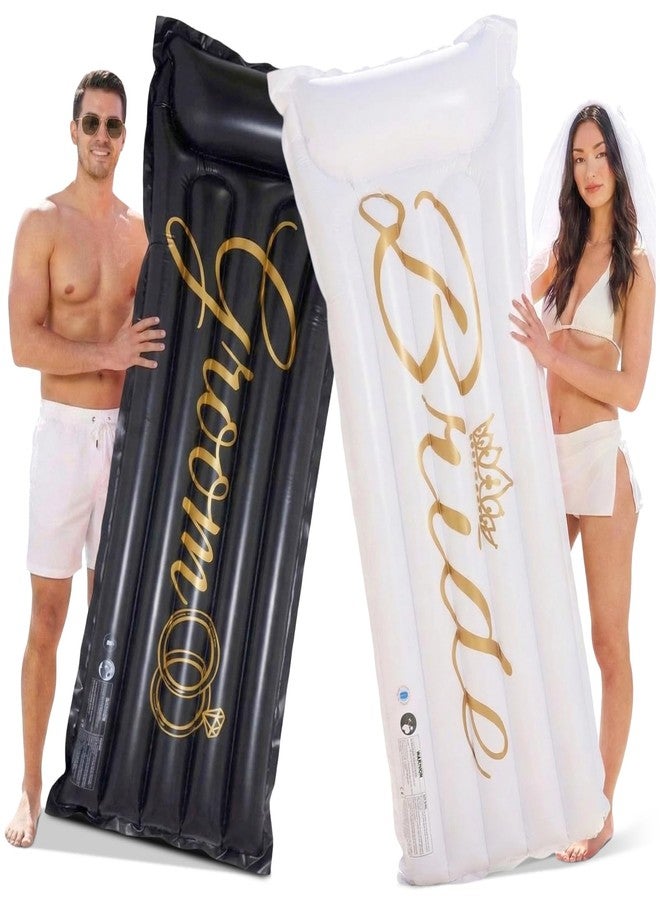 Vertintong 2 Pcs Weeding Bride and Groom Pool Float Bar Lounge Inflatable Bachelorette Float Funny Stagette Decorations Swimming Lounger for Beach Bridal Shower Engagement Wedding Party - Image 1