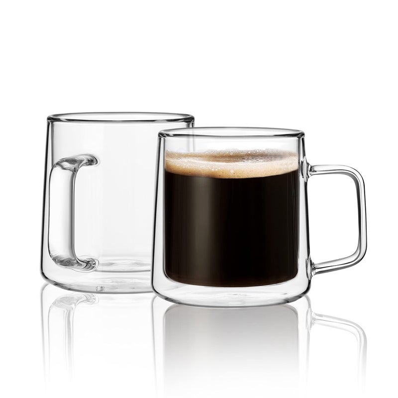 CNGLASS 10oz Glass Coffee Mugs,Double Wall Insulated Glass Mugs with Handle,Clear Espresso Mug for Latte,Cappuccino,Tea Bag,Set of 2 - Image 1