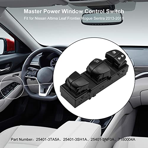 TIKSCIENCE Master Power Window Control Switch Fit for Nissan Pathfinder Altima Leaf Juke Frontier Tiida Rogue Sentra 2013-2019, 25401-3TA5A, 25401-3SH1A, 25401-3NF0A, Front Left Driver Side Master Window Switch - Image 2