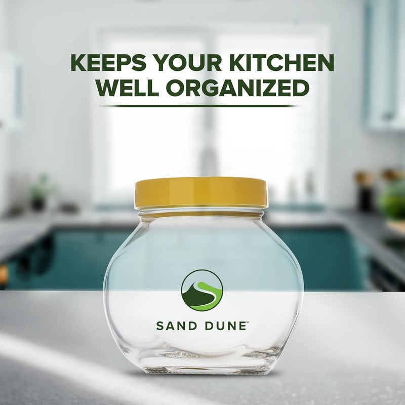 SAND DUNE Set of 4 200 ml Each Storage Glass Jar Yellow Plastic Cap Transparent BPA Free Aachar Pickle Dry Fruits Masala Spices and dals - Image 2