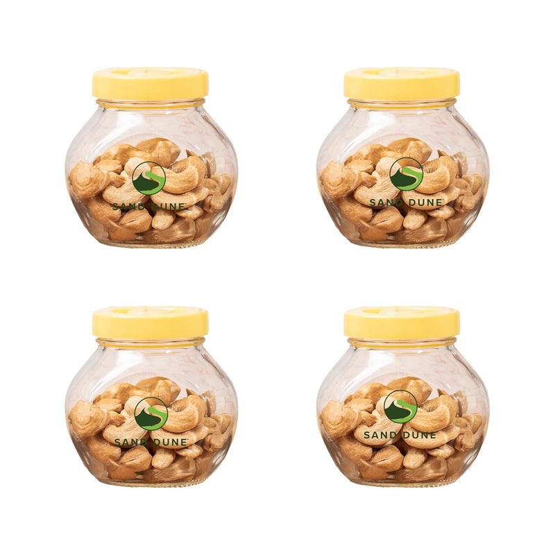 SAND DUNE Set of 4 200 ml Each Storage Glass Jar Yellow Plastic Cap Transparent BPA Free Aachar Pickle Dry Fruits Masala Spices and dals - Image 1