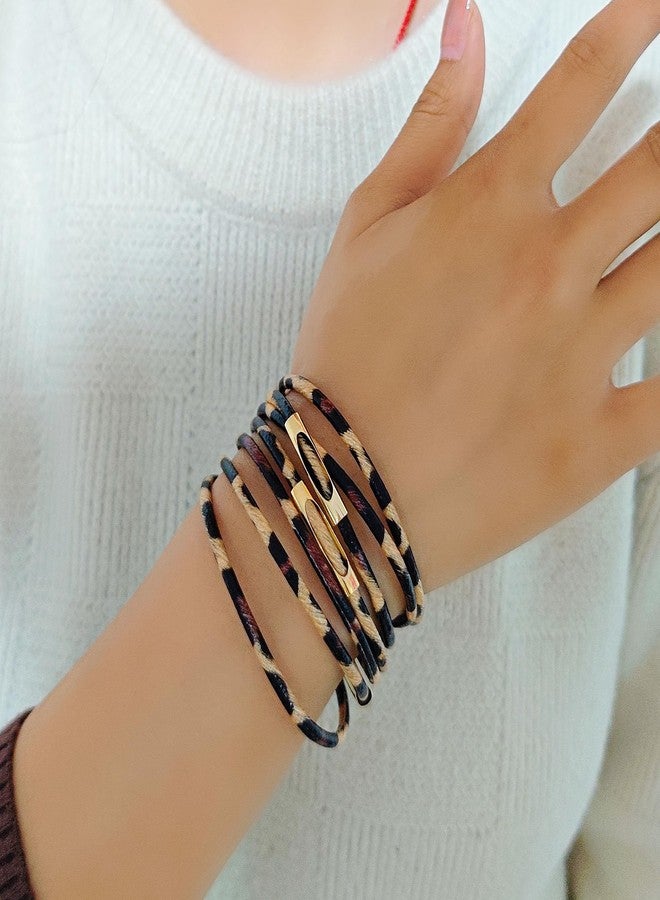 ZMANYIJEW Leather Wrap Bracelets for Women,Boho Cuff Bracelets Multi-Layer Crystal Beads Cuff Bracelet Multilayered Leopard Leather Braided Bangle Wrist Cuff Bangles (Leopard) - Image 2