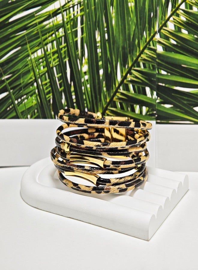 ZMANYIJEW Leather Wrap Bracelets for Women,Boho Cuff Bracelets Multi-Layer Crystal Beads Cuff Bracelet Multilayered Leopard Leather Braided Bangle Wrist Cuff Bangles (Leopard) - Image 5