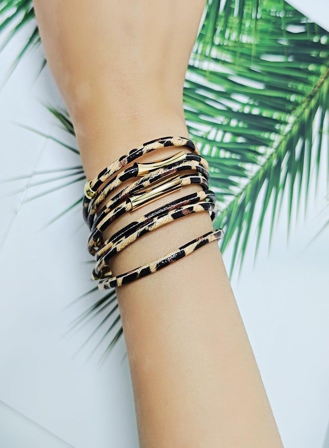 ZMANYIJEW Leather Wrap Bracelets for Women,Boho Cuff Bracelets Multi-Layer Crystal Beads Cuff Bracelet Multilayered Leopard Leather Braided Bangle Wrist Cuff Bangles (Leopard) - Image 4