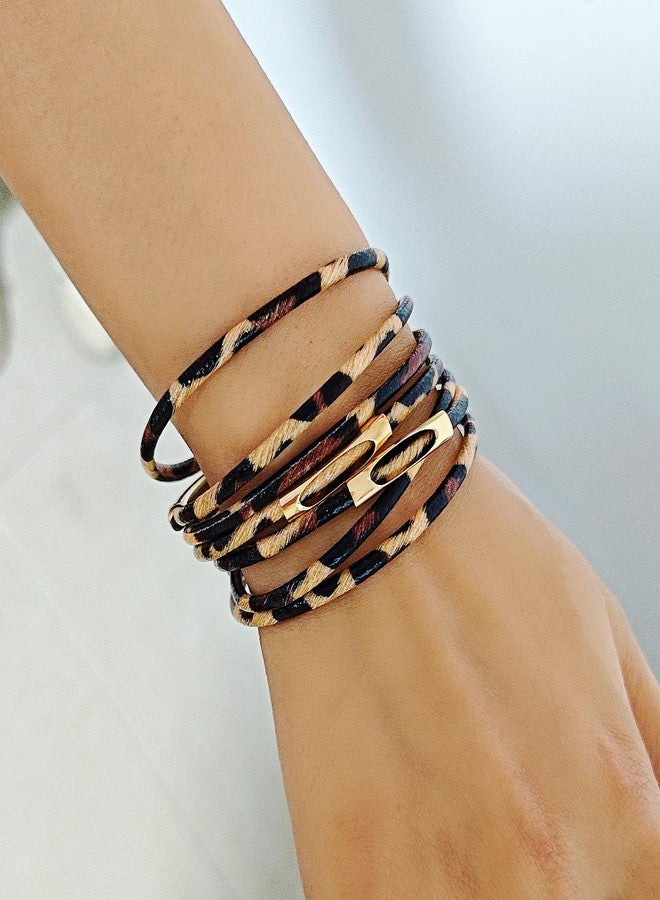 ZMANYIJEW Leather Wrap Bracelets for Women,Boho Cuff Bracelets Multi-Layer Crystal Beads Cuff Bracelet Multilayered Leopard Leather Braided Bangle Wrist Cuff Bangles (Leopard) - Image 3