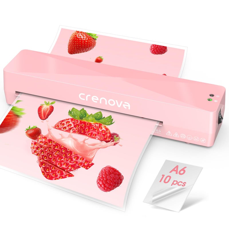 Crenova A4 Laminator Machine 4 in 1 Personal Desktop Hot & Cold with 10 Laminating Pouches No Bubbles 9 Inch Thermal Laminator for Home Office School Business Use Pink - Image 1