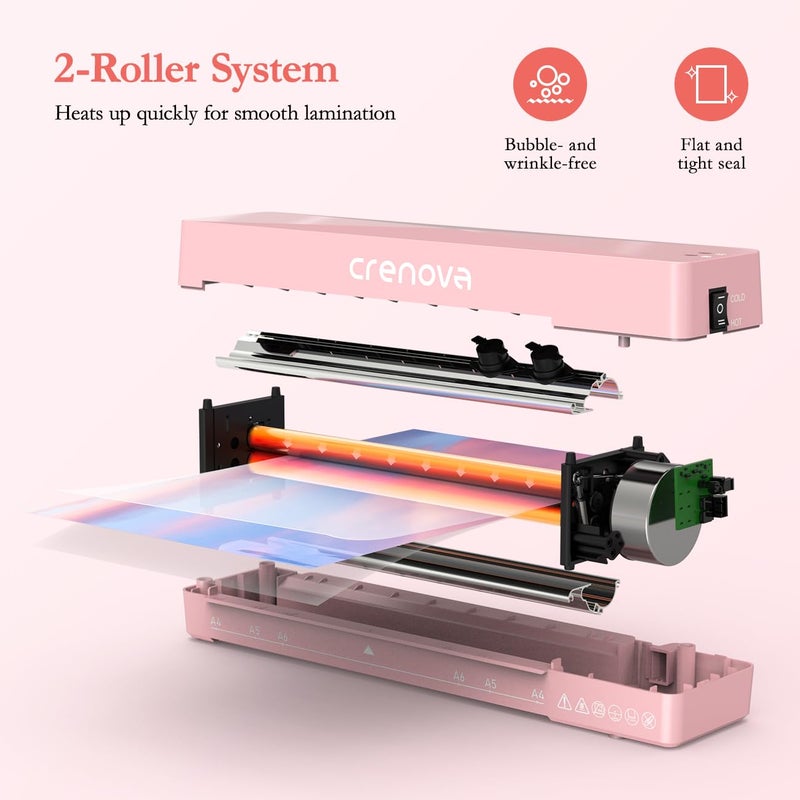 Crenova A4 Laminator Machine 4 in 1 Personal Desktop Hot & Cold with 10 Laminating Pouches No Bubbles 9 Inch Thermal Laminator for Home Office School Business Use Pink - Image 4