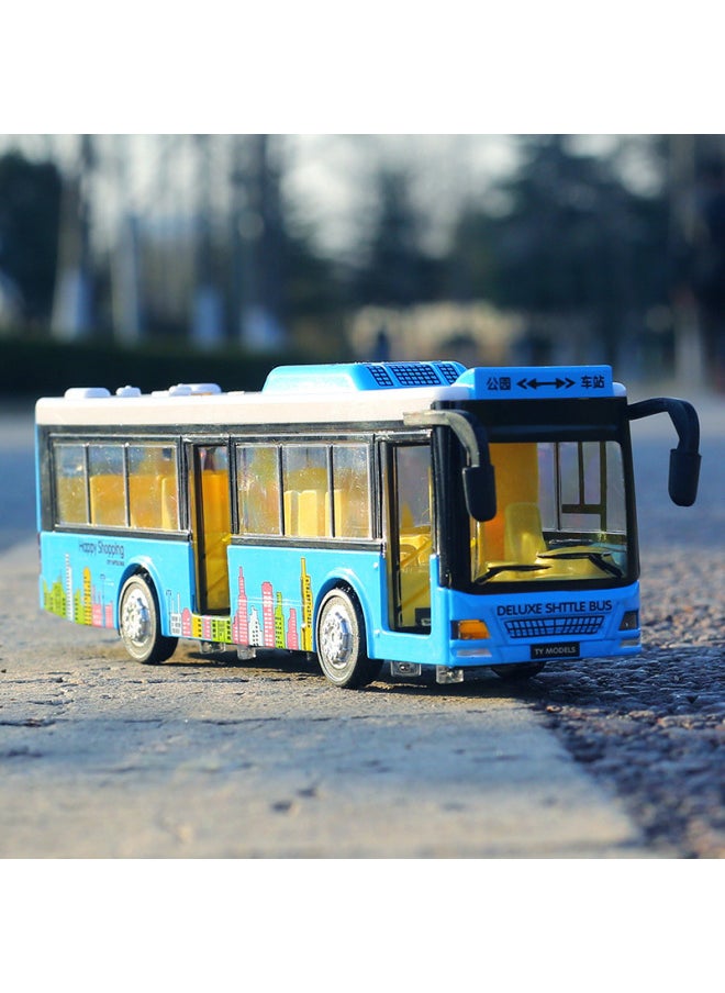 Generic - Tianying Alloy Single Bus Model Huili Sound And Light Real Person Pronunciation Bus Simulation Toy Bus Door Opening-Color:Blue - Image 1