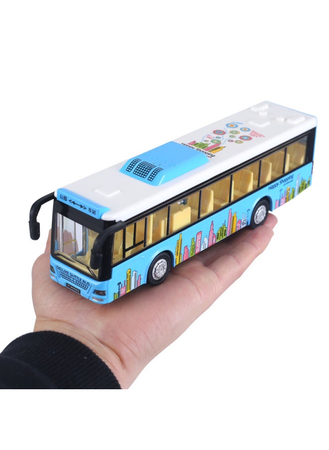 Generic - Tianying Alloy Single Bus Model Huili Sound And Light Real Person Pronunciation Bus Simulation Toy Bus Door Opening-Color:Blue - Image 1