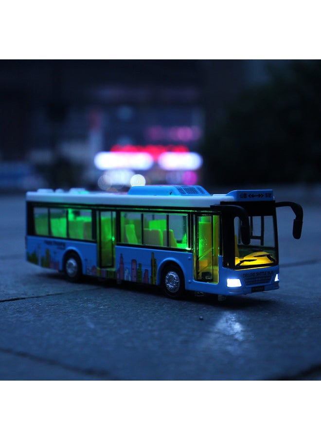 Generic - Tianying Alloy Single Bus Model Huili Sound And Light Real Person Pronunciation Bus Simulation Toy Bus Door Opening-Color:Blue - Image 1