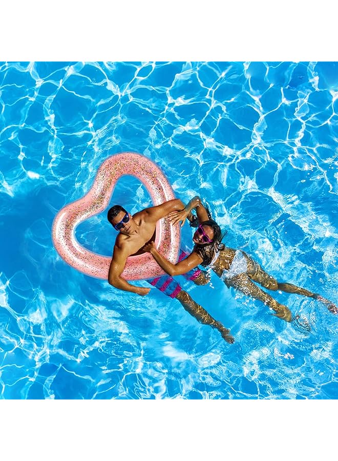 KASTWAVE 2 Pieces Inflatable Swim Rings Heart Shaped Bachelorette Pool Float Loungers Tube Heart Shaped Summer Swimming Ring Water Fun Beach Party For Adults 47.3 X 39.4 Inch (Glitter Style Rose Gold) - Image 4