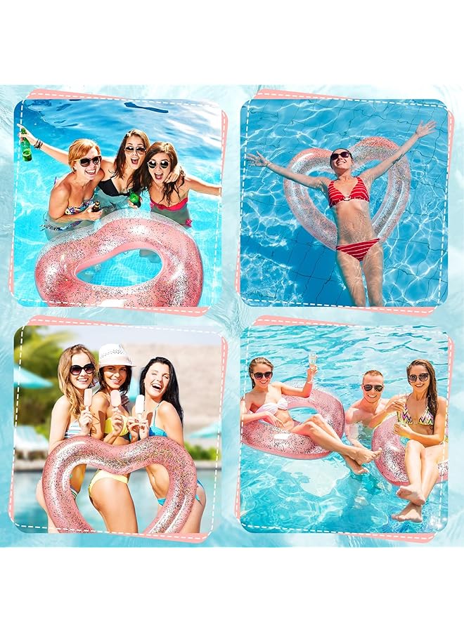 KASTWAVE 2 Pieces Inflatable Swim Rings Heart Shaped Bachelorette Pool Float Loungers Tube Heart Shaped Summer Swimming Ring Water Fun Beach Party For Adults 47.3 X 39.4 Inch (Glitter Style Rose Gold) - Image 2