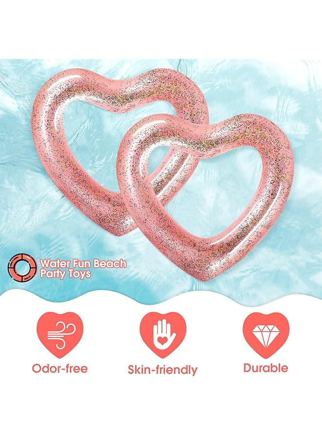 KASTWAVE 2 Pieces Inflatable Swim Rings Heart Shaped Bachelorette Pool Float Loungers Tube Heart Shaped Summer Swimming Ring Water Fun Beach Party For Adults 47.3 X 39.4 Inch (Glitter Style Rose Gold) - Image 5