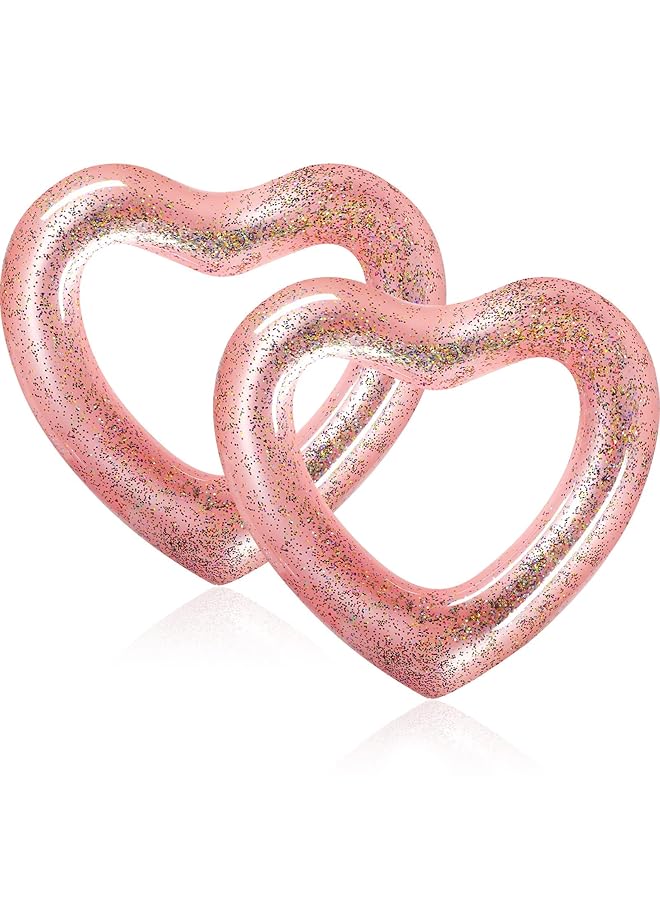 KASTWAVE 2 Pieces Inflatable Swim Rings Heart Shaped Bachelorette Pool Float Loungers Tube Heart Shaped Summer Swimming Ring Water Fun Beach Party For Adults 47.3 X 39.4 Inch (Glitter Style Rose Gold) - Image 1
