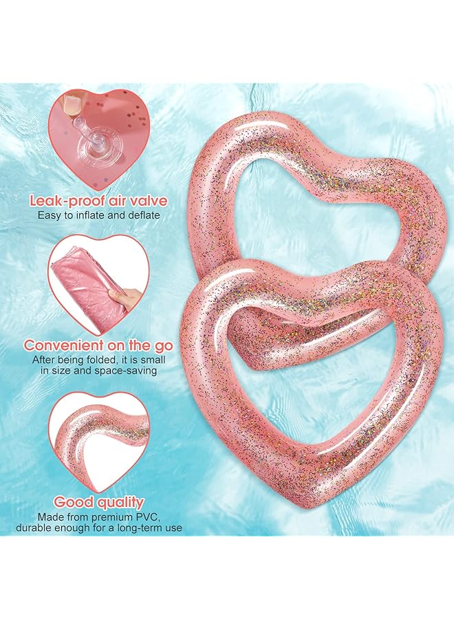 KASTWAVE 2 Pieces Inflatable Swim Rings Heart Shaped Bachelorette Pool Float Loungers Tube Heart Shaped Summer Swimming Ring Water Fun Beach Party For Adults 47.3 X 39.4 Inch (Glitter Style Rose Gold) - Image 3