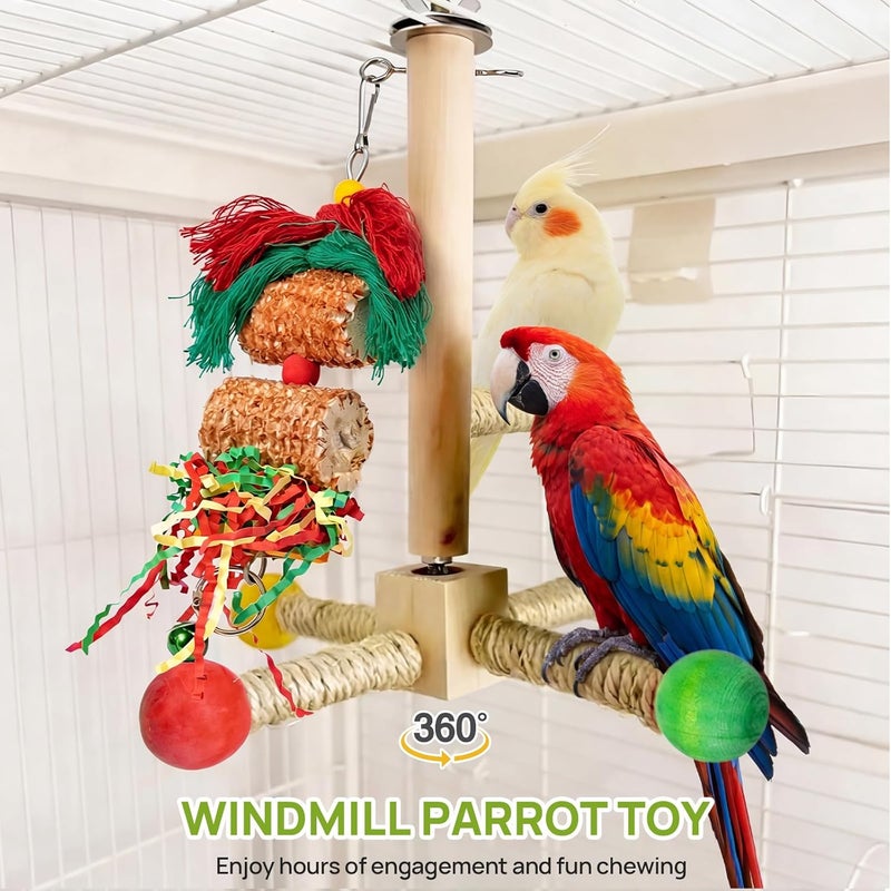 GingerUPer Budgie Toy, Bird Toy for Birds, Natural Corn Cob, Parrot Chew Toy, Colourful Safe Wooden Block Swing for Chewing for All Parrots and Birds (Green) - Image 3