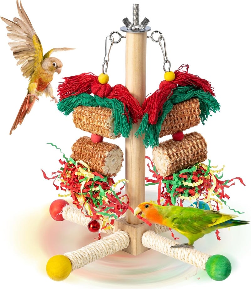 GingerUPer Budgie Toy, Bird Toy for Birds, Natural Corn Cob, Parrot Chew Toy, Colourful Safe Wooden Block Swing for Chewing for All Parrots and Birds (Green) - Image 1