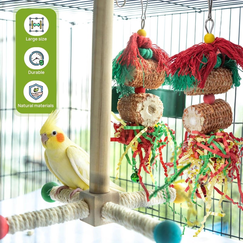 GingerUPer Budgie Toy, Bird Toy for Birds, Natural Corn Cob, Parrot Chew Toy, Colourful Safe Wooden Block Swing for Chewing for All Parrots and Birds (Green) - Image 2