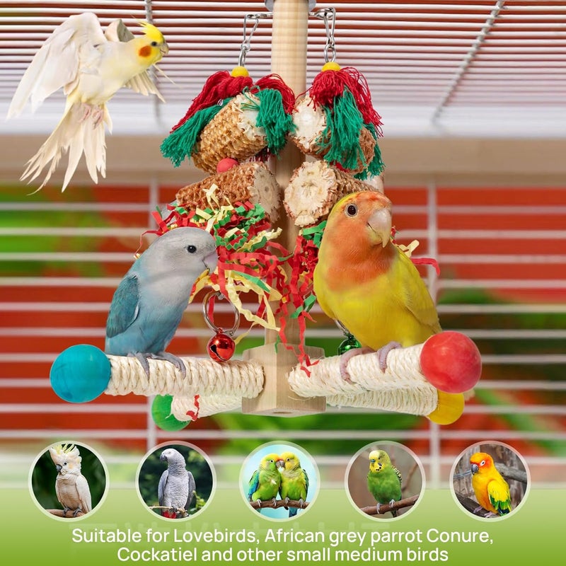 GingerUPer Budgie Toy, Bird Toy for Birds, Natural Corn Cob, Parrot Chew Toy, Colourful Safe Wooden Block Swing for Chewing for All Parrots and Birds (Green) - Image 5
