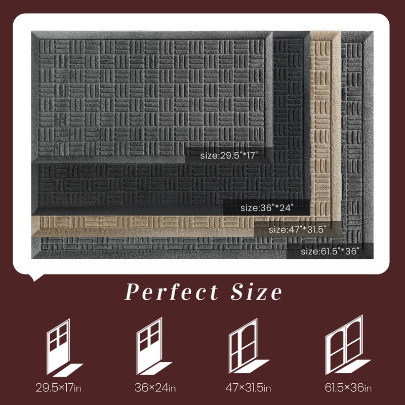 Mibao Front Door Mat Indoor Outdoor Entrance, Dirt Trapping Waterproof All-Season, All-Weather Doormat, Non-Slip Durable Natural Rubber Low Profile Easy Clean Patio Entrance Mat, 29.5" x 17", Grey - Image 2