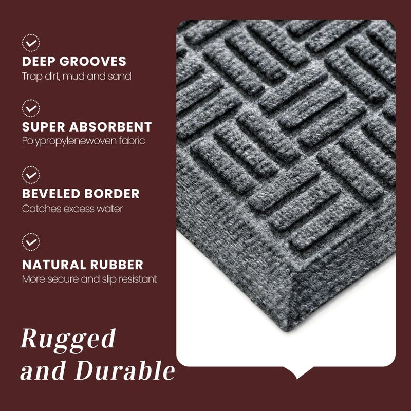 Mibao Front Door Mat Indoor Outdoor Entrance, Dirt Trapping Waterproof All-Season, All-Weather Doormat, Non-Slip Durable Natural Rubber Low Profile Easy Clean Patio Entrance Mat, 29.5" x 17", Grey - Image 5