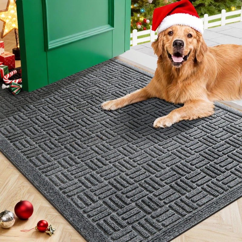 Mibao Front Door Mat Indoor Outdoor Entrance, Dirt Trapping Waterproof All-Season, All-Weather Doormat, Non-Slip Durable Natural Rubber Low Profile Easy Clean Patio Entrance Mat, 29.5" x 17", Grey - Image 1