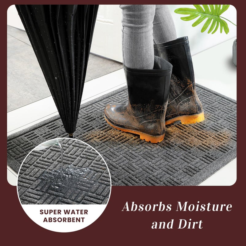 Mibao Front Door Mat Indoor Outdoor Entrance, Dirt Trapping Waterproof All-Season, All-Weather Doormat, Non-Slip Durable Natural Rubber Low Profile Easy Clean Patio Entrance Mat, 29.5" x 17", Grey - Image 3