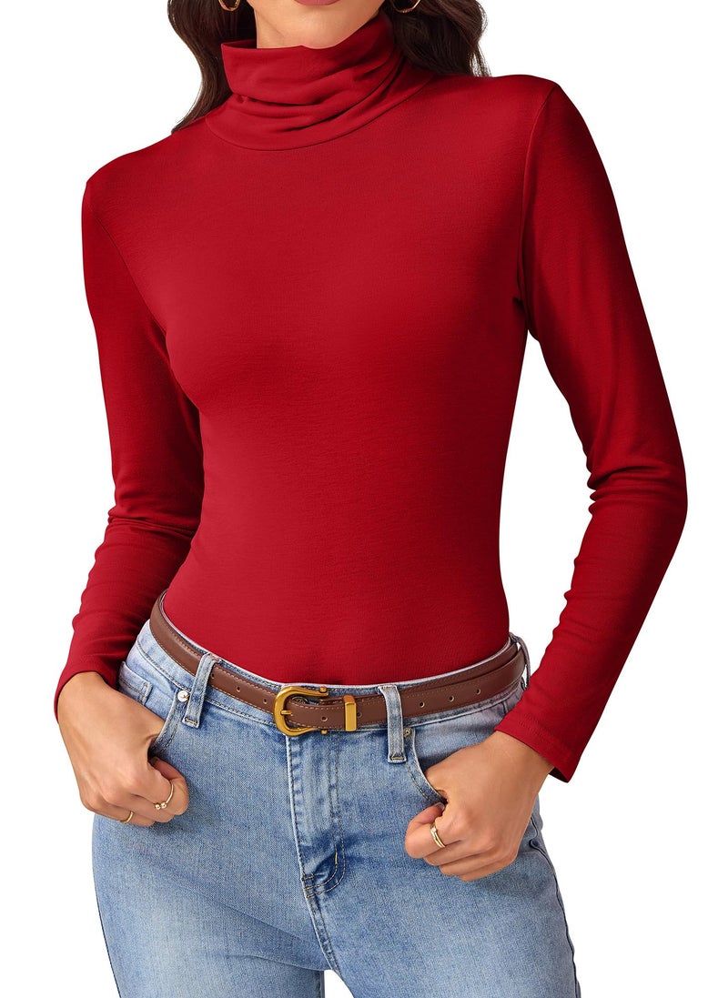 ACIEMR Women's Long Sleeve Tops - Slim Fit Turtleneck Shirts, Soft Thermal Turtle Necks for Office, Work, Casual & Fall Winter Outfits Red Small - Image 1