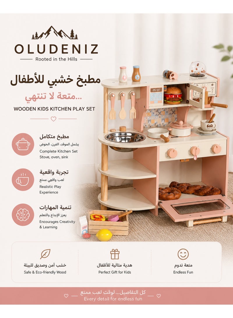 OLUDENIZ Wooden Kids Kitchen Play Set - Luxury Pretend Play Kitchen with Accessories for Role-Playing Fun - Image 1