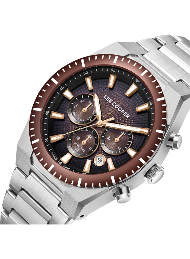 لي كوبر ساعة لي كوبر رجالية متعددة الوظائف بقرص بني داكن
