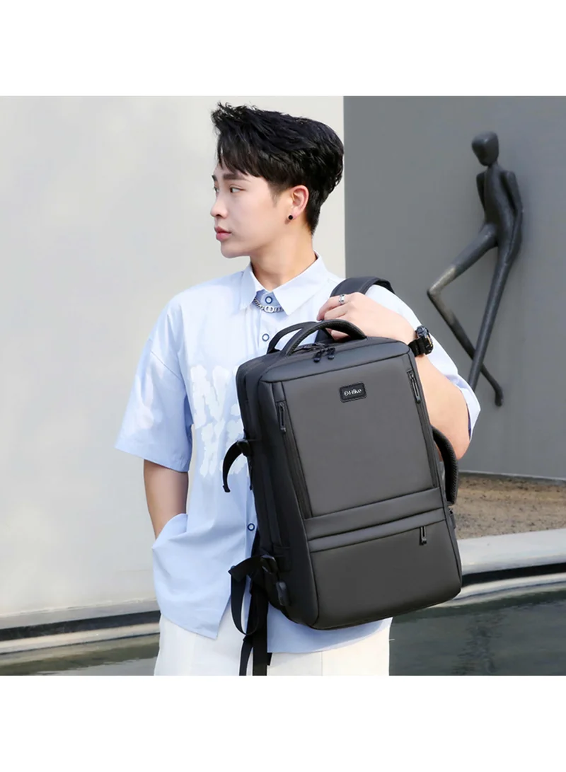 هايك Expandable Premium Computer Backpack Water Resistant Shoulder Daypack with 360° Degree Opening Compartment and Built in USB Port for Travel/Business/College, HKY3730- Black