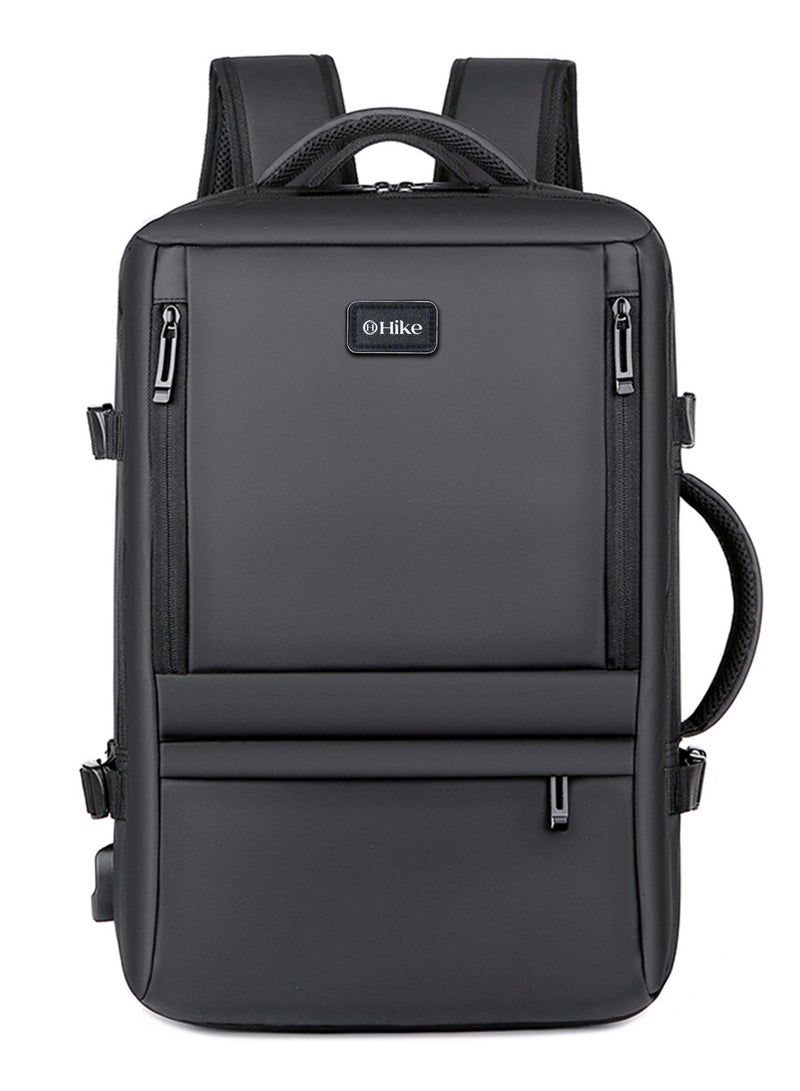 HIKE Expandable Premium Computer Backpack Water Resistant Shoulder Daypack with 360° Degree Opening Compartment and Built in USB Port for Travel/Business/College, HKY3730- Black - Image 3