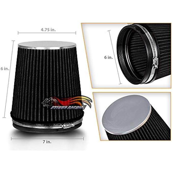 Rtunes Racing فلتر هواء بارد قصير بديل مخروط 6" 152 مم لمدخل شاحنة قابل للغسل وقابل للأداء (طول 6") - Image 2