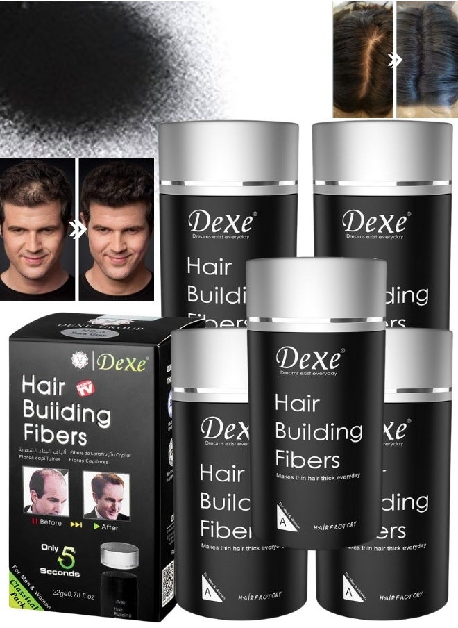 Dexe 5 Pcs Hair Building Fiber Combo Pack Instantly Conceal Hair Loss Natural Thickening Fibers Fast and Quick Hair Fiber Powder Hair Shadow Powder Hair Root Concealer Black 01  - Image 1