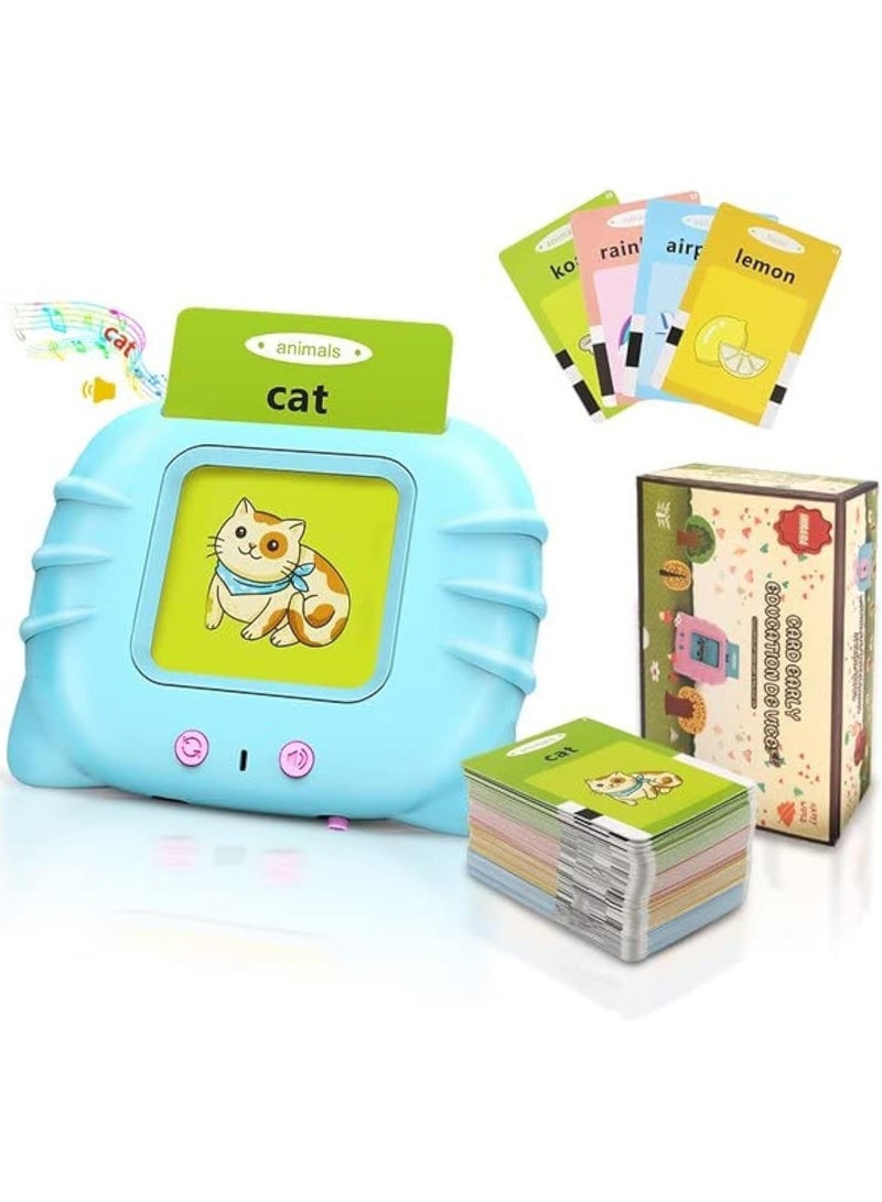 Talking Flash Cards Learning Toy for Kids Rechargeable Early Education Device with English and Arabic Pronunciation 224 Common Words Educational Toddler Toy Reader Preschool Montessori Toy (Blue)  - Image 1