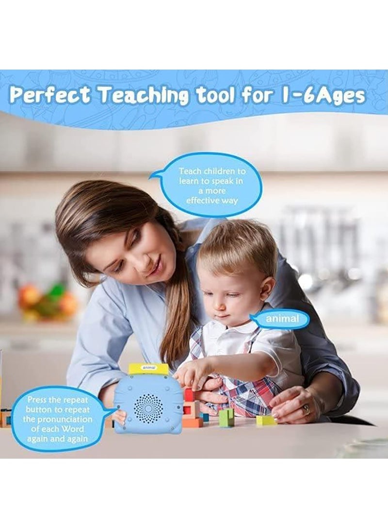 Talking Flash Cards Learning Toy for Kids Rechargeable Early Education Device with English and Arabic Pronunciation 224 Common Words Educational Toddler Toy Reader Preschool Montessori Toy (Blue)  - Image 5