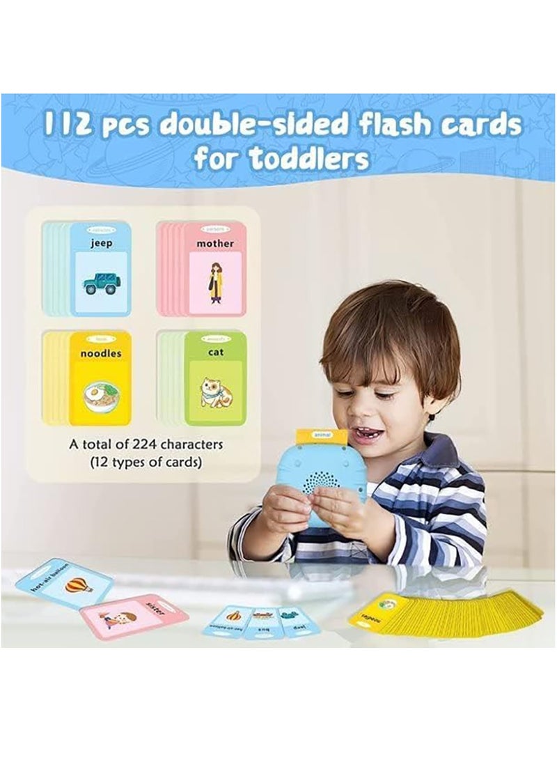 Talking Flash Cards Learning Toy for Kids Rechargeable Early Education Device with English and Arabic Pronunciation 224 Common Words Educational Toddler Toy Reader Preschool Montessori Toy (Blue)  - Image 3